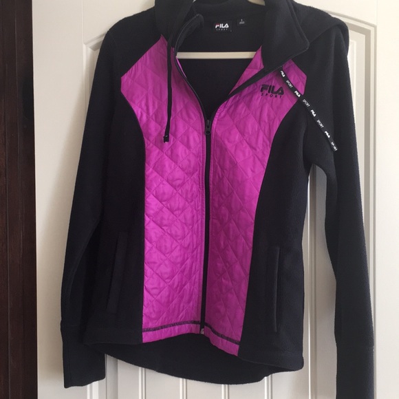 Fila like new fleece & quilted jacket. Sz Small. Black & fuchsia. - Picture 1 of 4